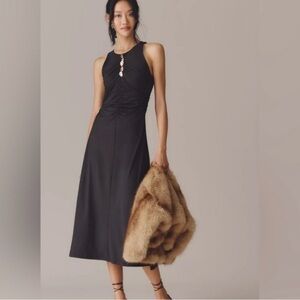 NWT Anthropologie Black Sleeveless Midi Dress with Front Cutout